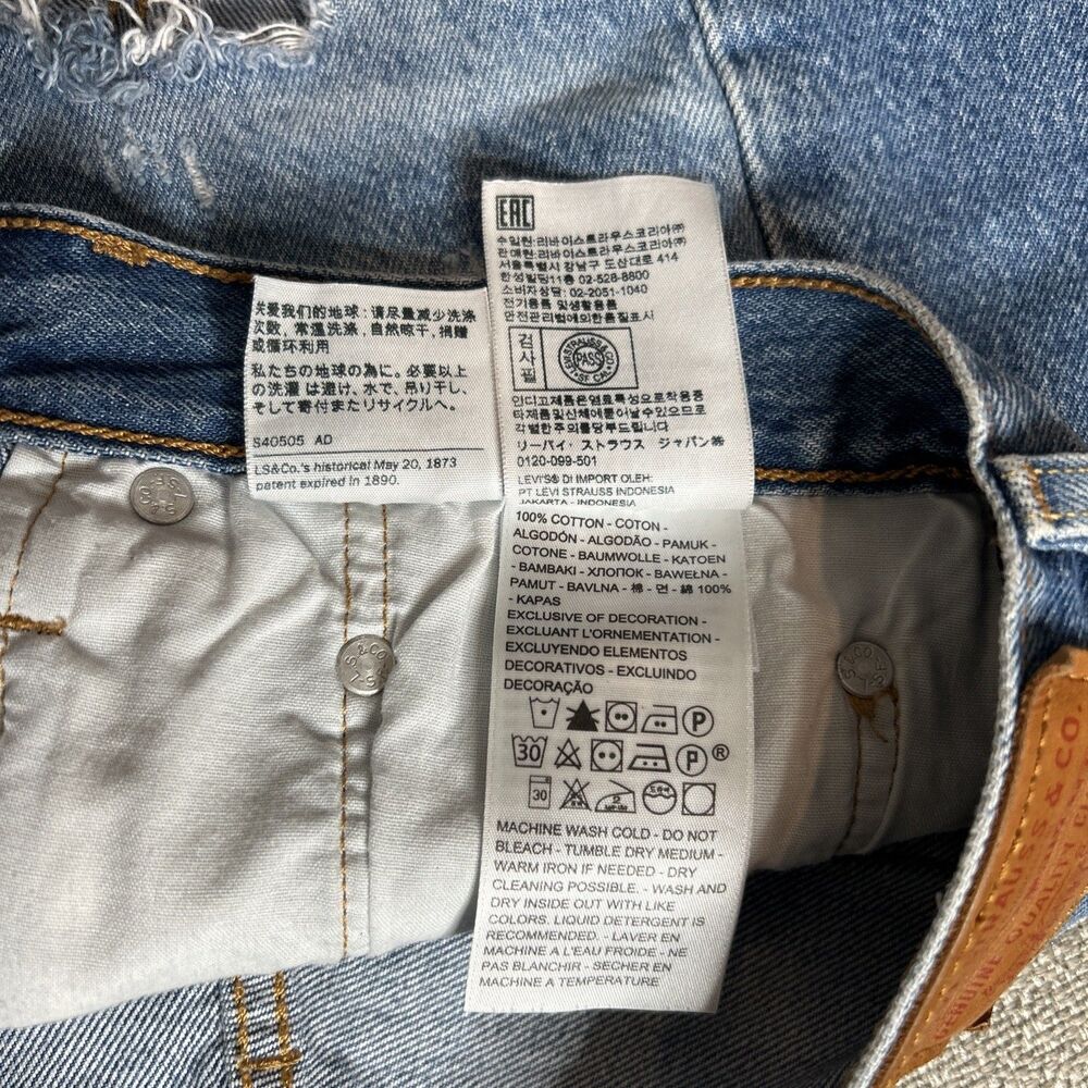 Levi’s Denim Shorts High Rise Cutout Button Fly Raw Hem Blue - Picture 9 of 10
